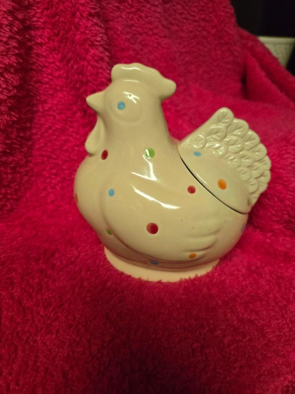 Temptations White Polka Dot Hen Dish/Canister with Lid - Picture 2 of 3